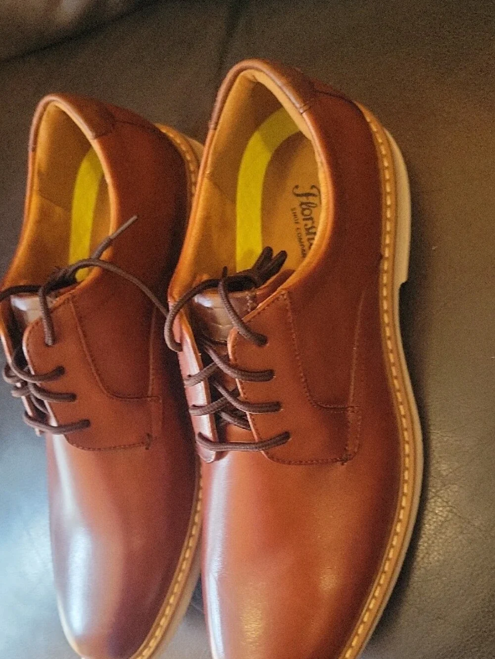 Florsheim Brown Leather Lace-Up Oxfords with Yellow Insole